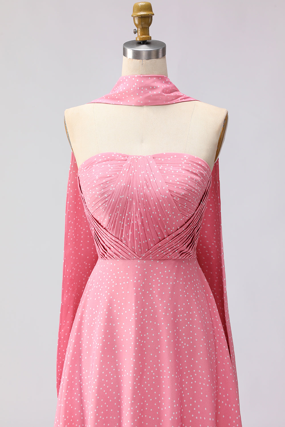 Strapless A Line Green White Polka Dot Bridesmaid Dress