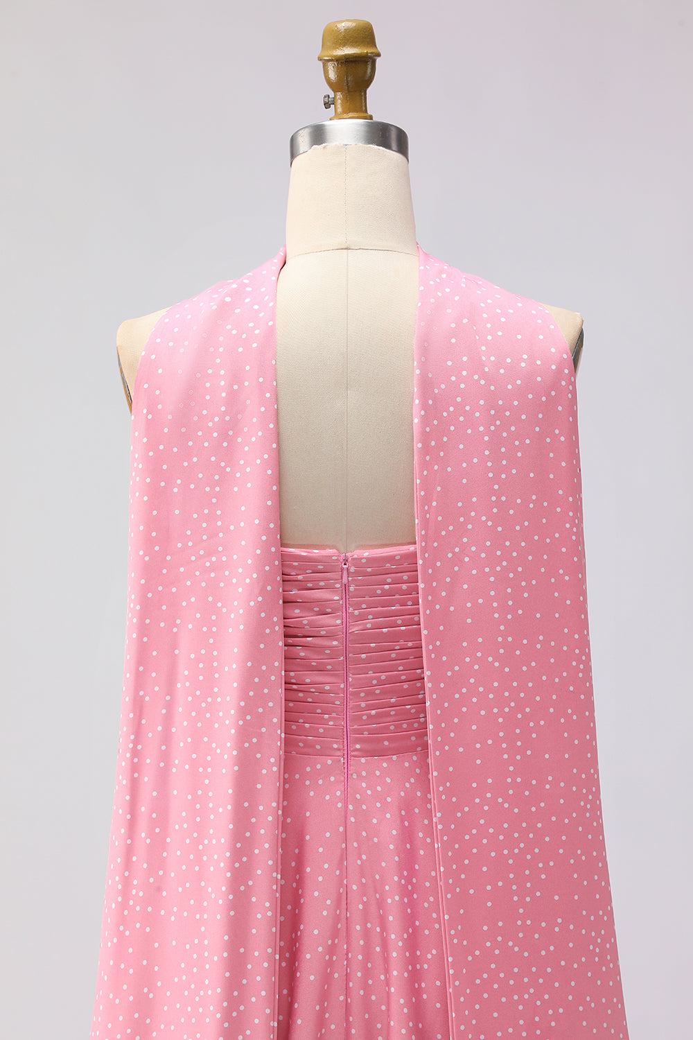 Pink White Polka Dot Strapless A Line Bridesmaid Dress