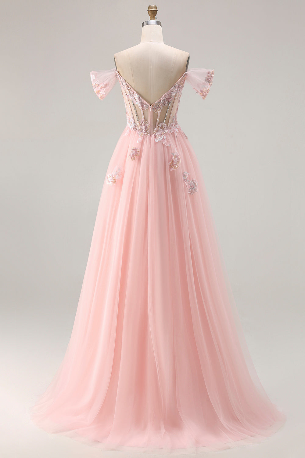 Sparkly Off The Shoulder Corset A-Line Pink Prom Dress