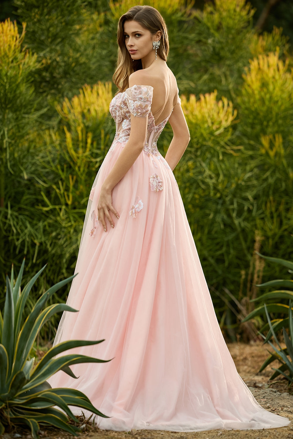 Sparkly Off The Shoulder Corset A-Line Pink Prom Dress