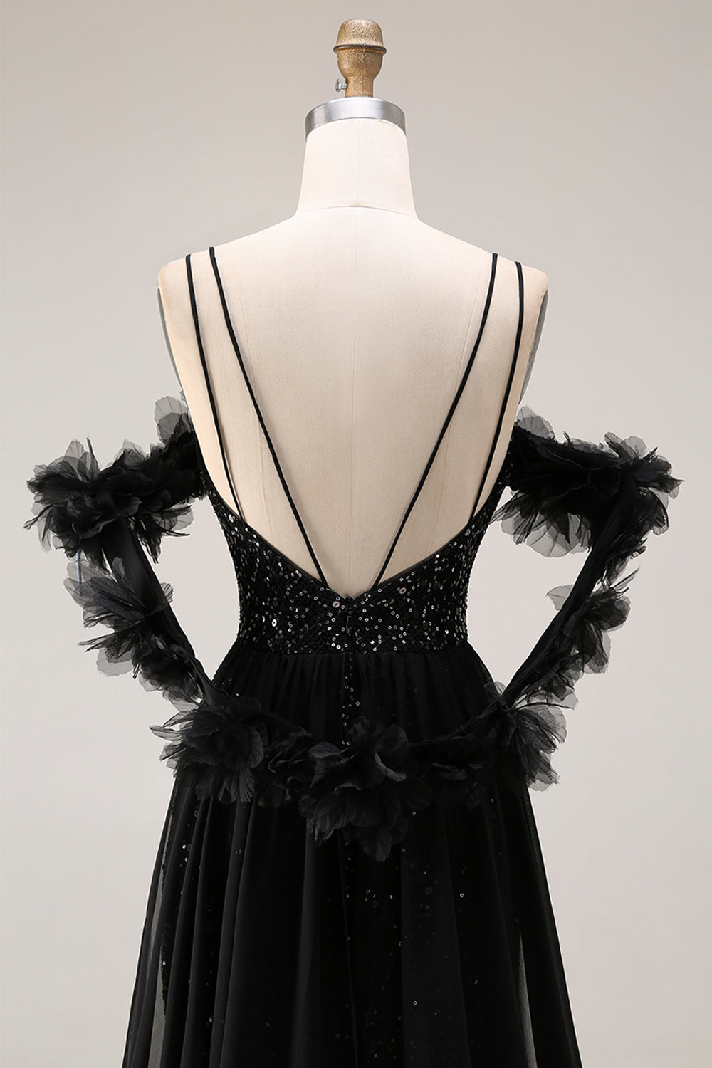 Sparkly Cold Shoulder Black Maxi Prom Dress with Slit