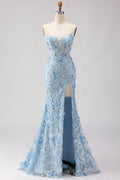 Sparkly Blue Sweetheart Mermaid Appliqued Prom Dress