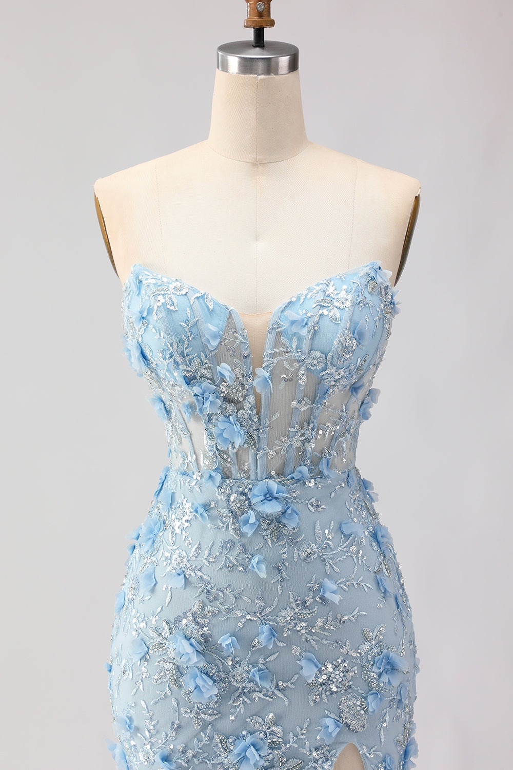 Sparkly Blue Sweetheart Mermaid Appliqued Prom Dress