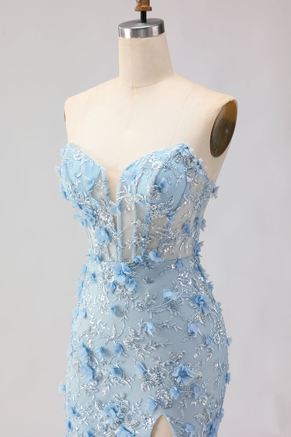 Sparkly Blue Sweetheart Mermaid Appliqued Prom Dress