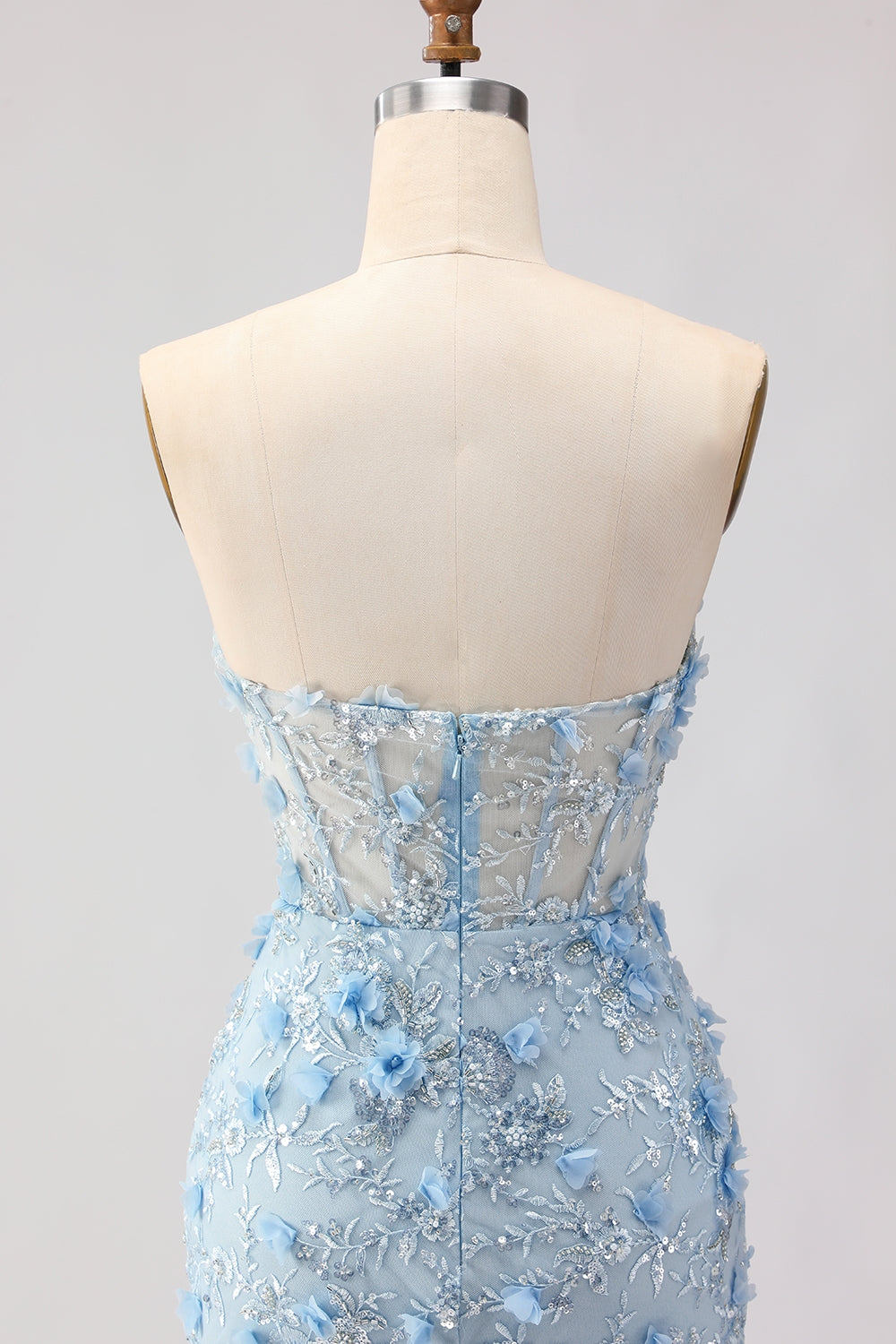 Sparkly Blue Sweetheart Mermaid Appliqued Prom Dress