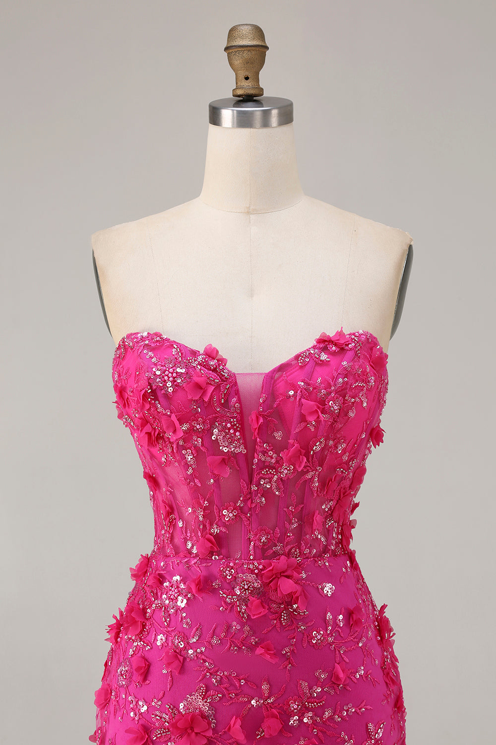 Sweetheart Fuchsia Mermaid Appliqued Prom Dress With Slit