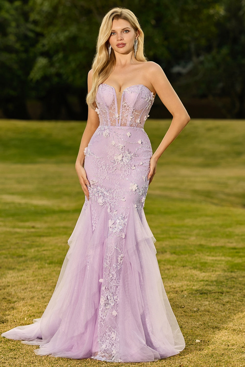 Yellow Strapless Corset Mermaid Prom Dress with 3D Flowers