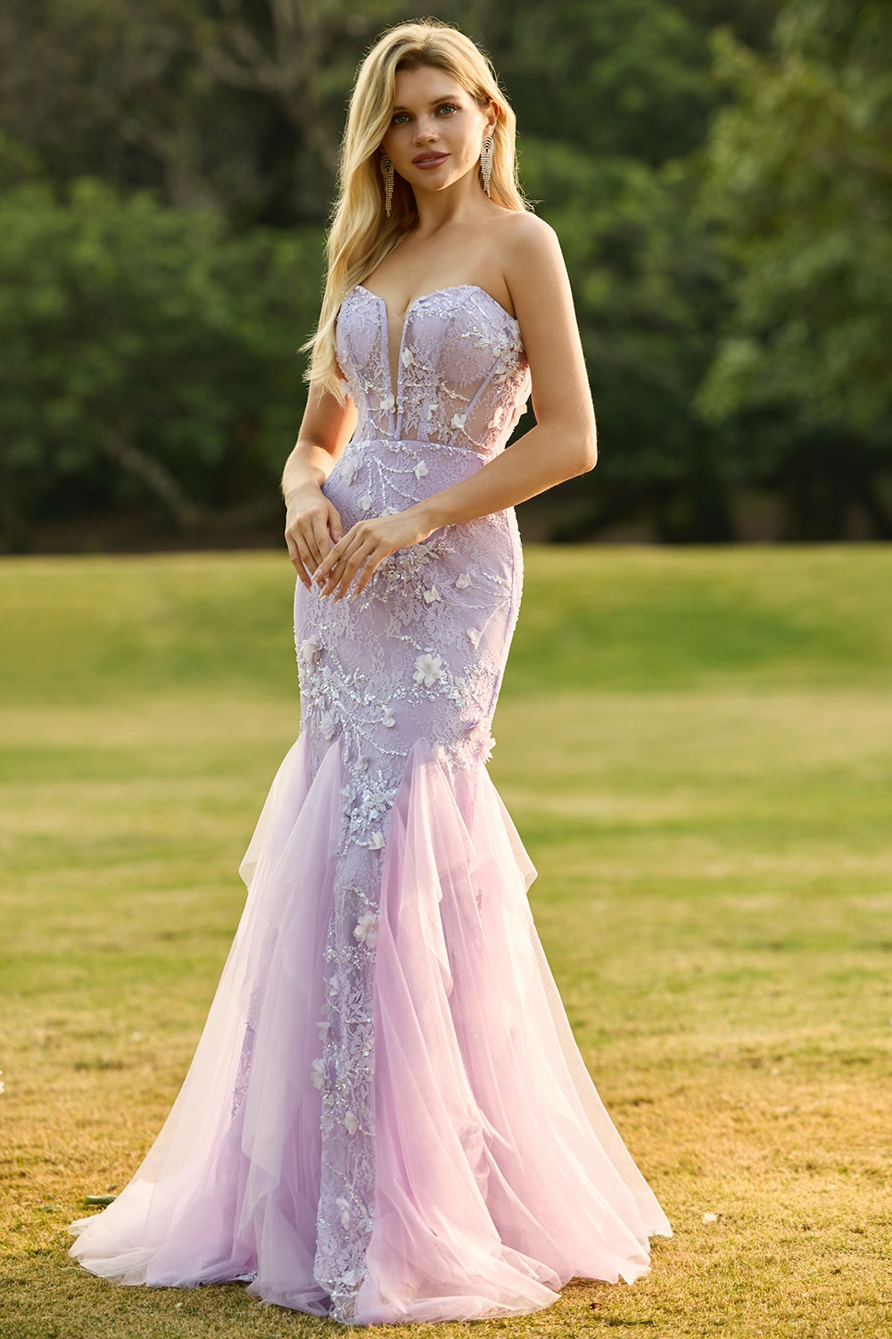 Yellow Strapless Corset Mermaid Prom Dress with 3D Flowers