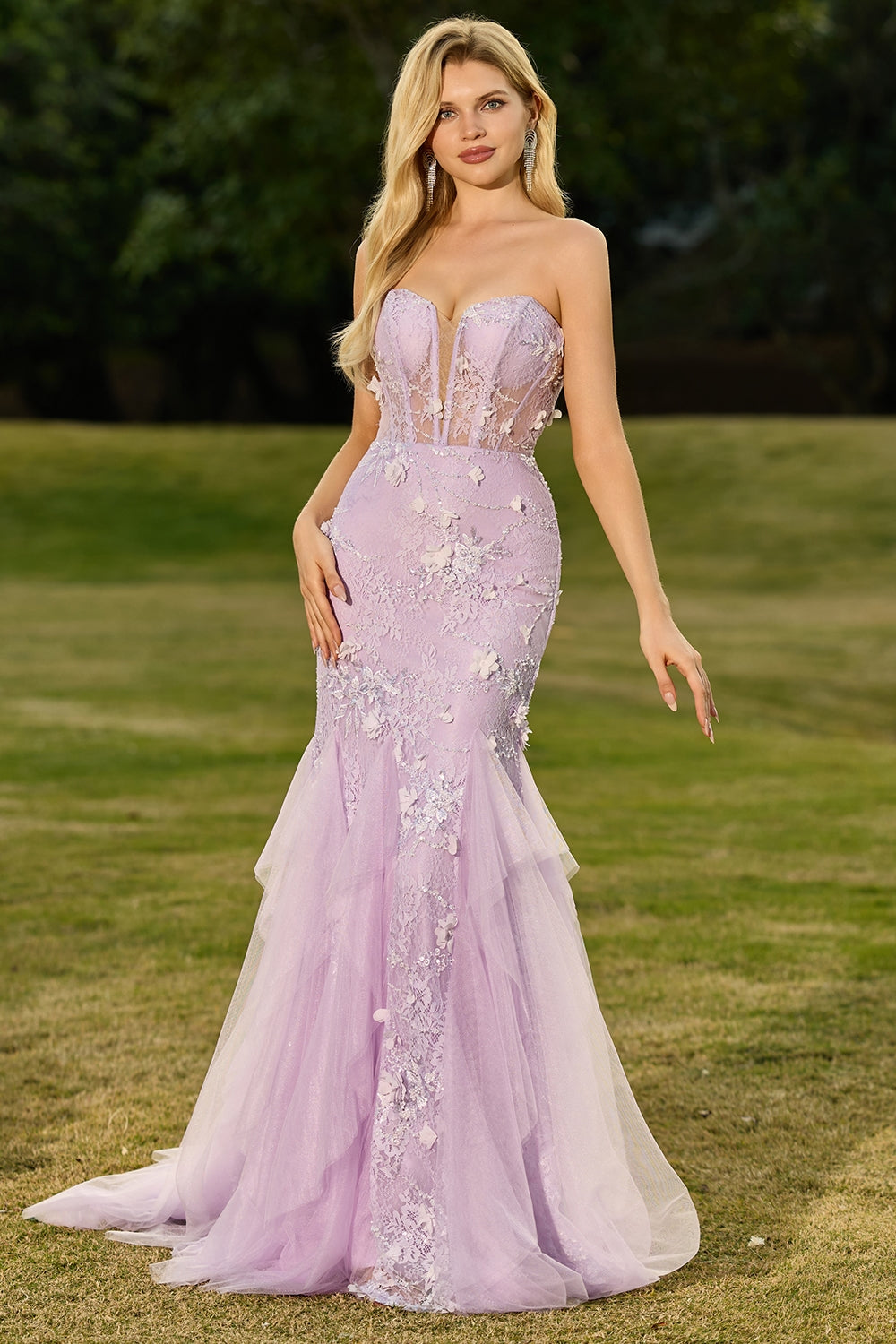 Yellow Strapless Corset Mermaid Prom Dress with 3D Flowers