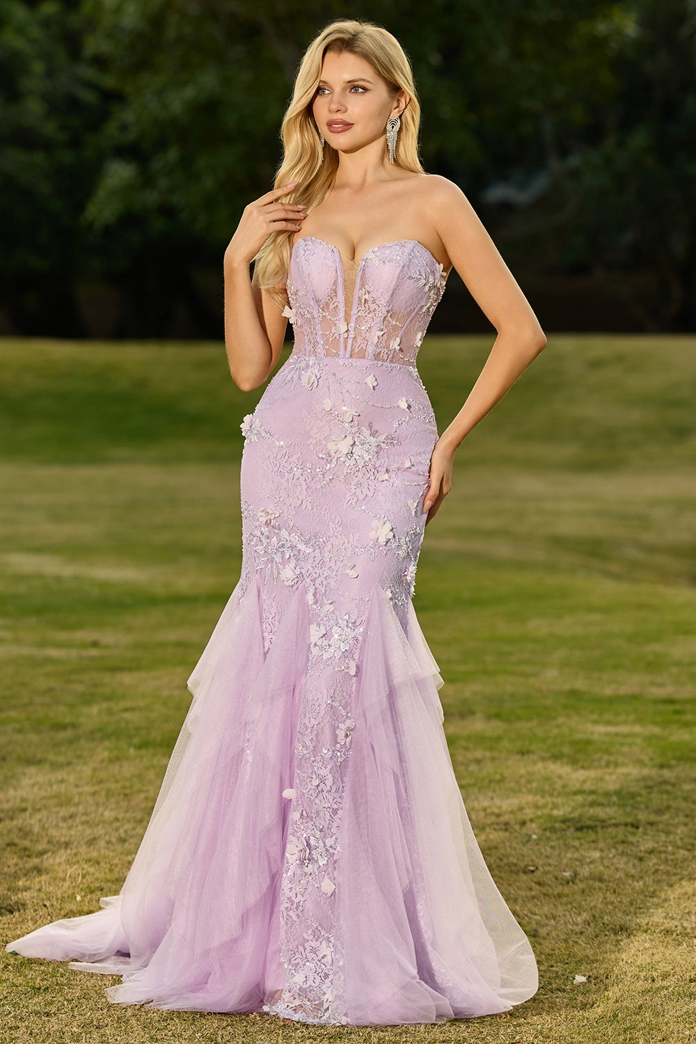 Yellow Strapless Corset Mermaid Prom Dress with 3D Flowers