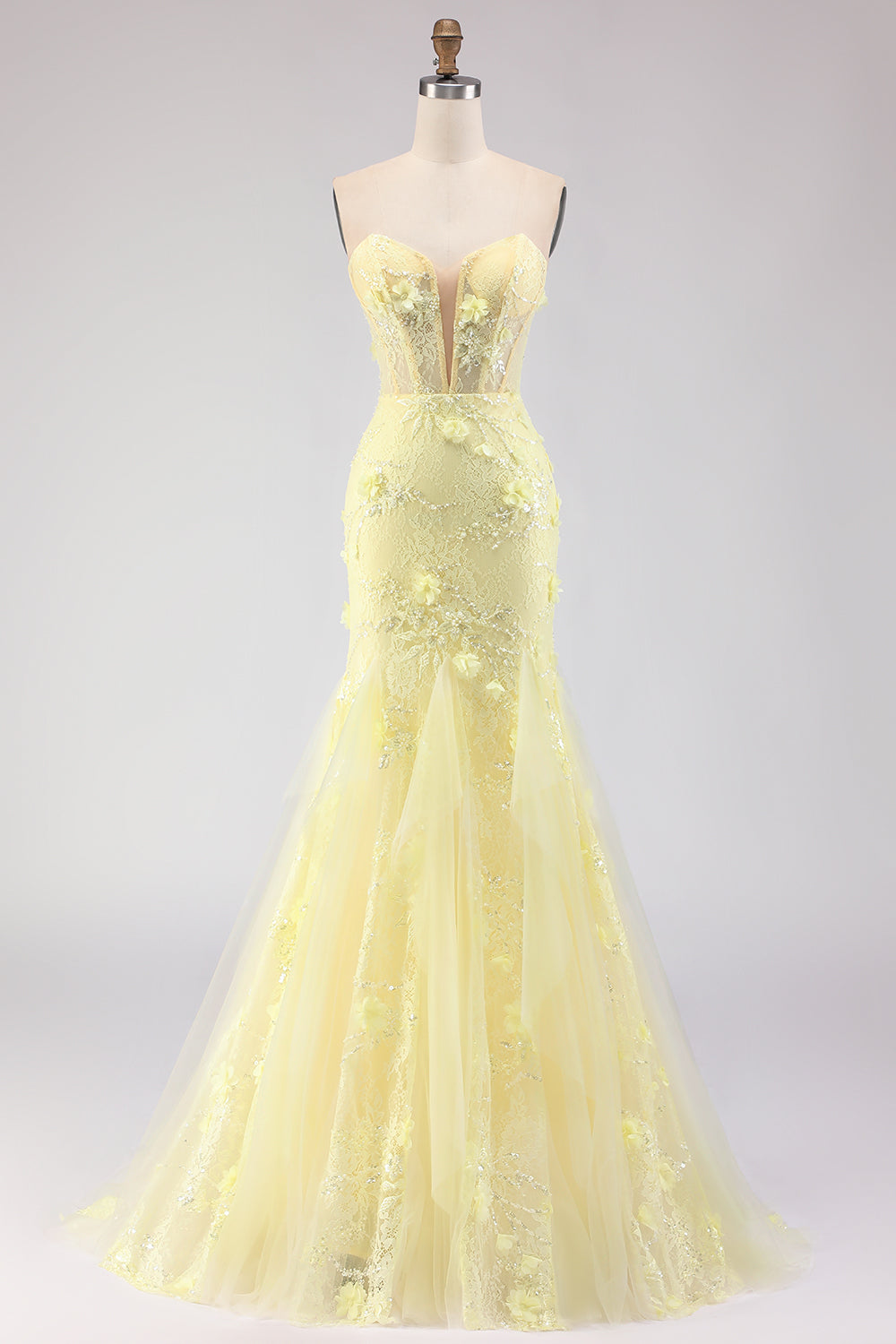 Purple 3D Floral Strapless Lace Mermaid Prom Dress