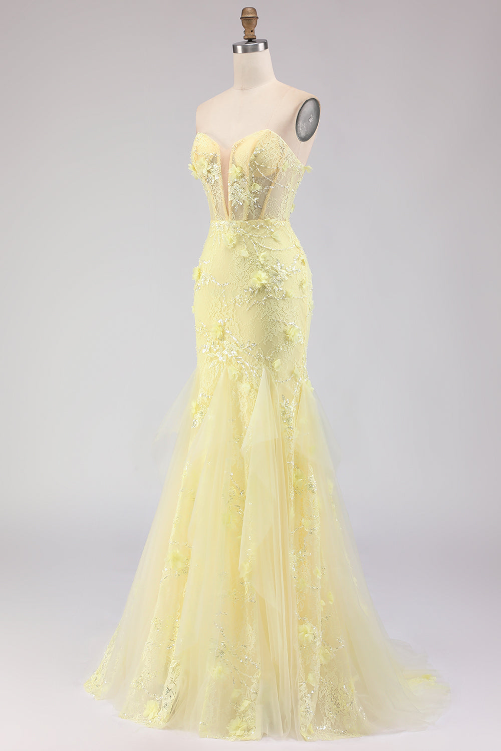 Purple Strapless Lace Mermaid Prom Dress With 3D Flowers