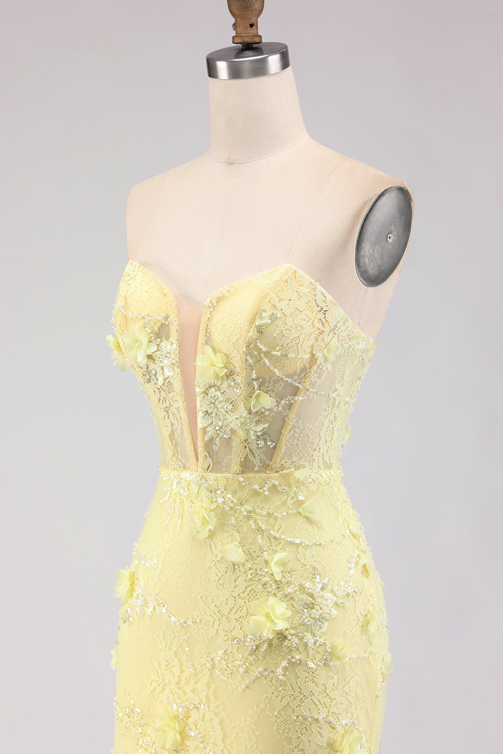 Purple Strapless Lace Mermaid Prom Dress With 3D Flowers