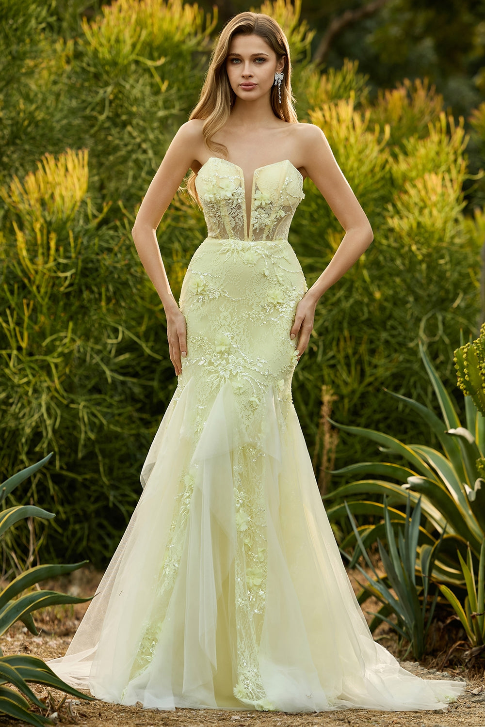 Purple 3D Floral Strapless Lace Mermaid Prom Dress