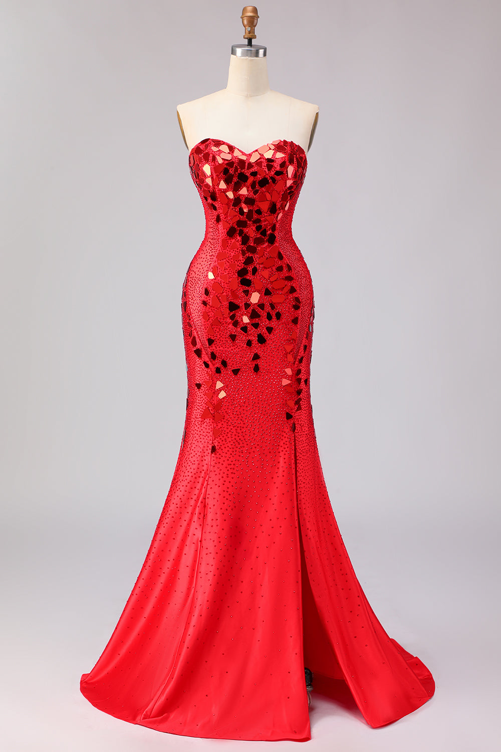Sparkly Red Mermaid Strapless Beaded Prom Dress