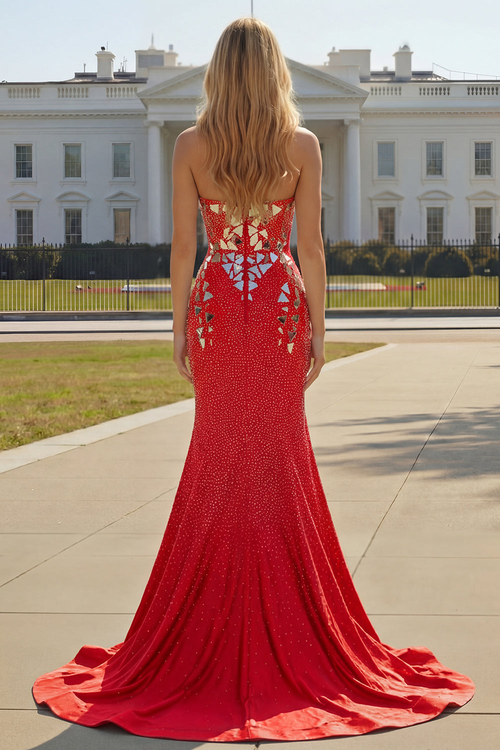 Sparkly Beaded Mermaid Royal Blue Strapless Prom Dress