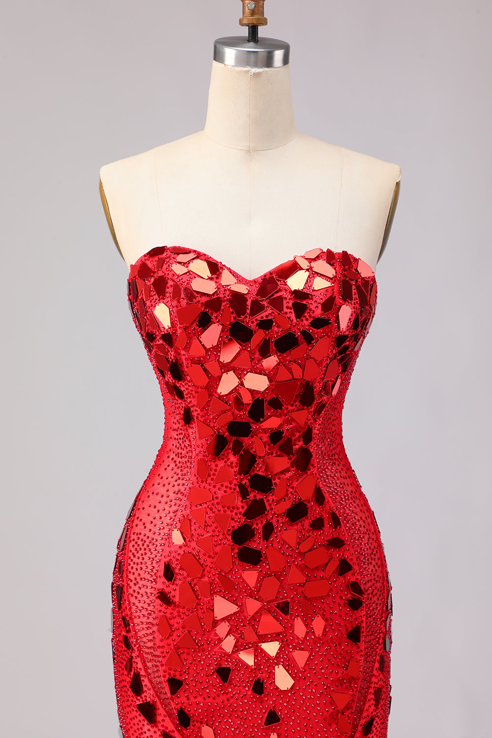 Sparkly Red Mermaid Strapless Beaded Prom Dress