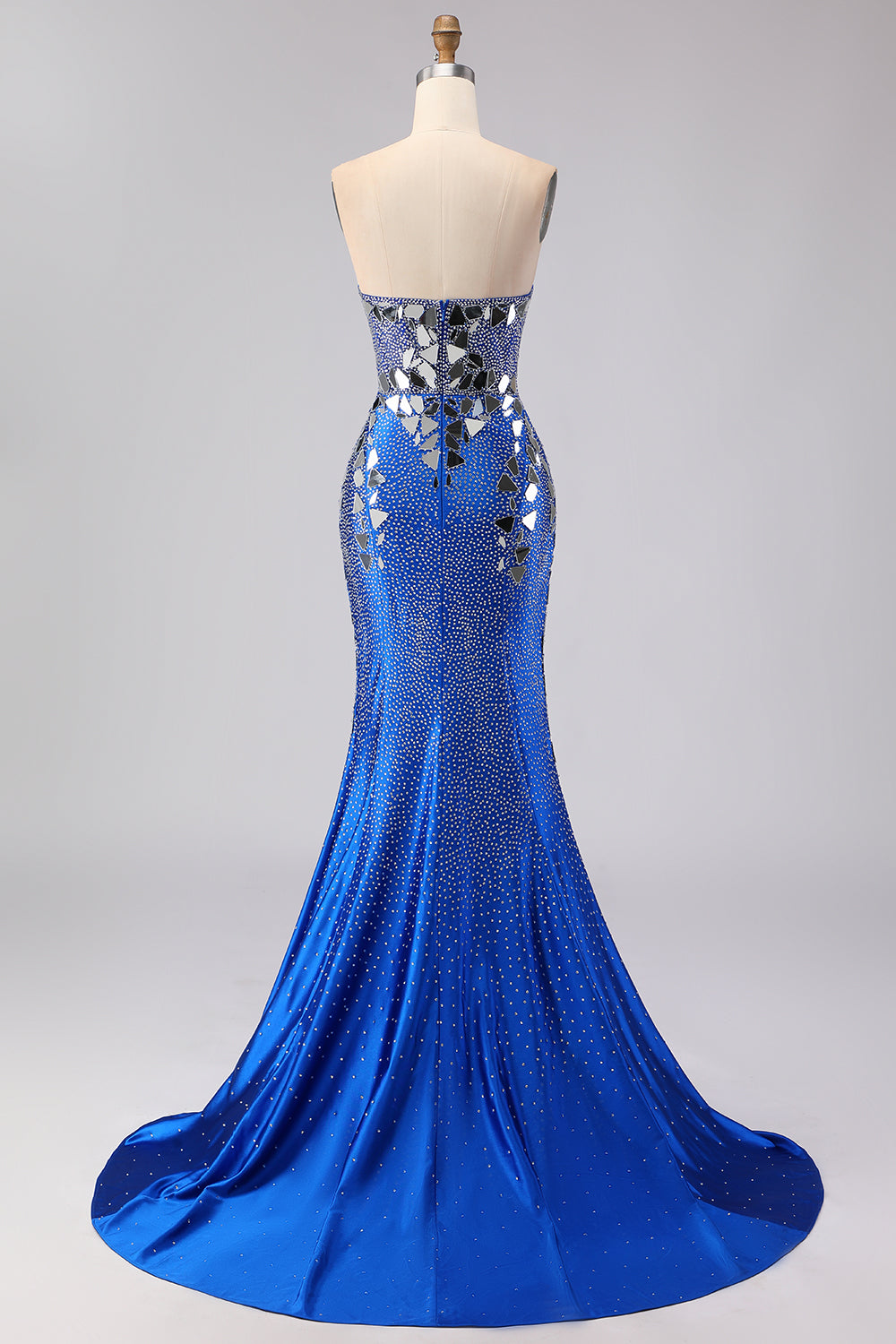 Sparkly Beaded Mermaid Royal Blue Strapless Prom Dress