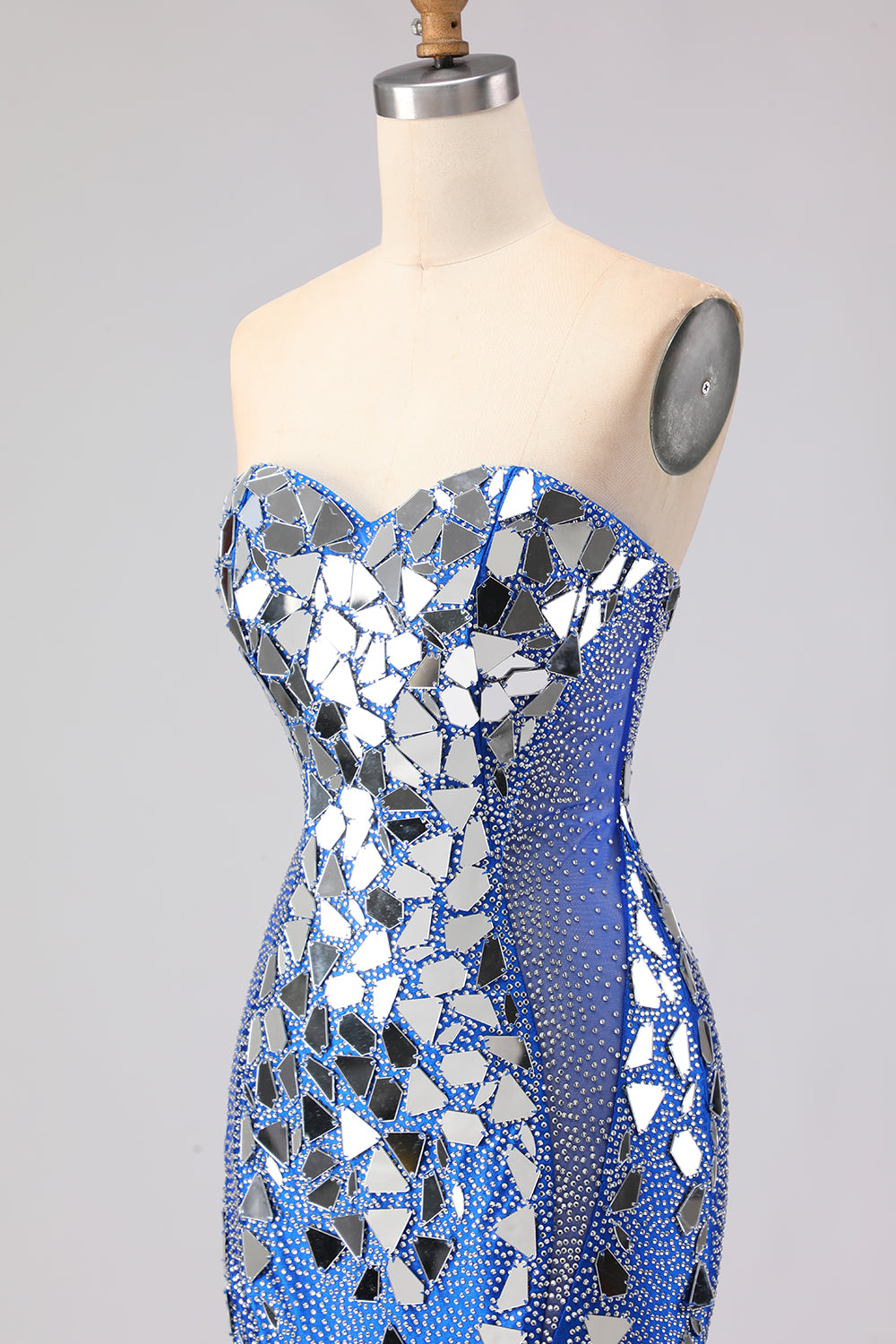 Sparkly Mermaid Royal Blue Strapless Beaded Prom Dress