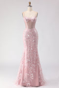 Sparkly Blush Mermaid Corset Prom Dress