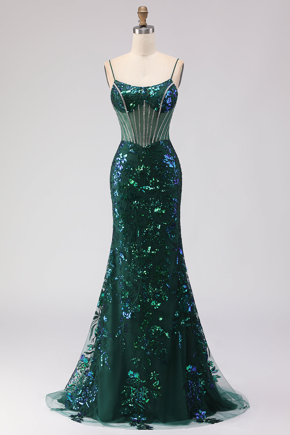 Sparkly Dark Green Corset Mermaid Maxi Prom Dress
