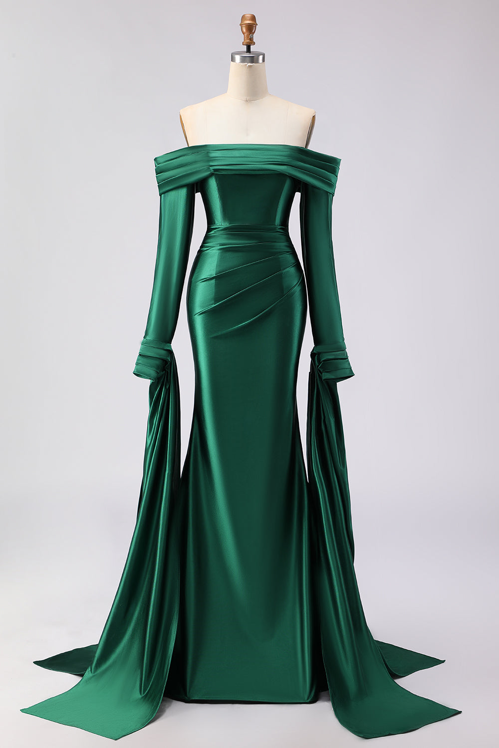 Dark Green Mermaid Off the Shoulder Satin Prom Dress
