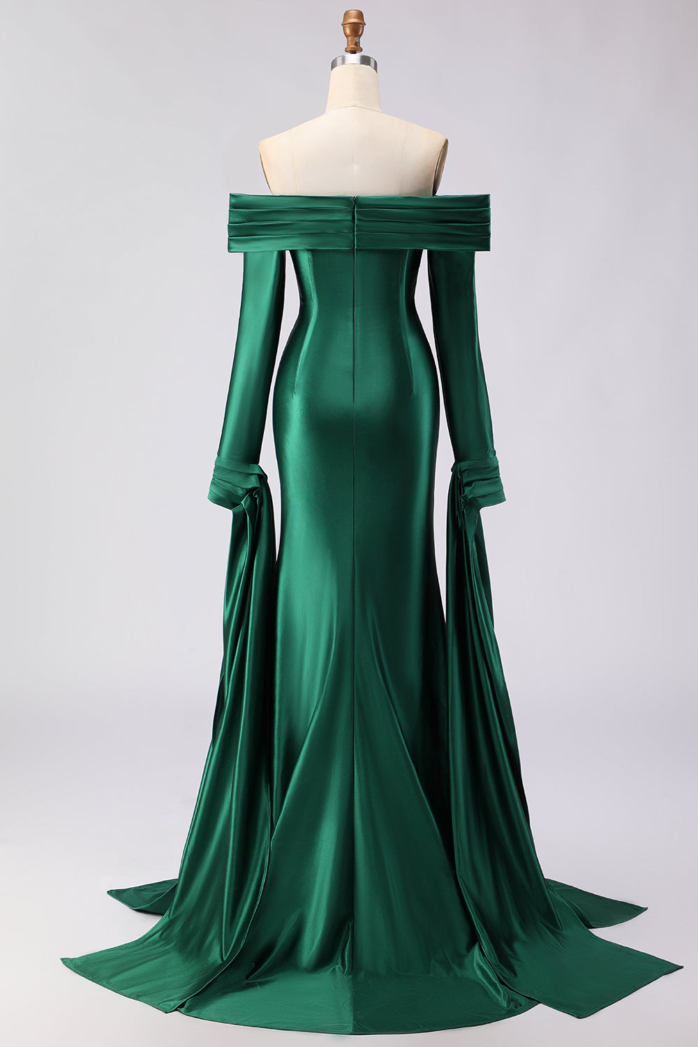 Dark Green Mermaid Off the Shoulder Satin Prom Dress