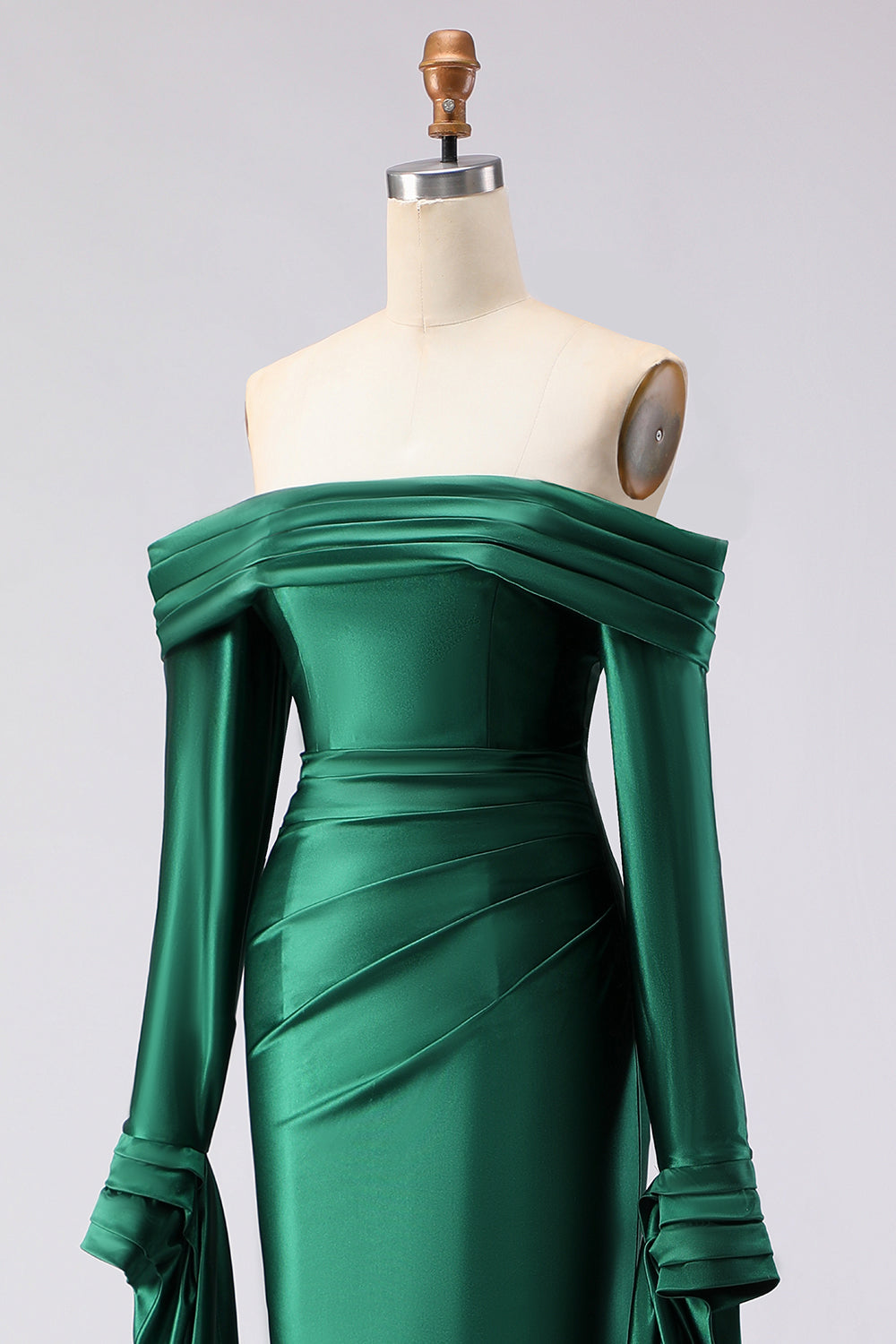Dark Green Mermaid Off the Shoulder Satin Prom Dress