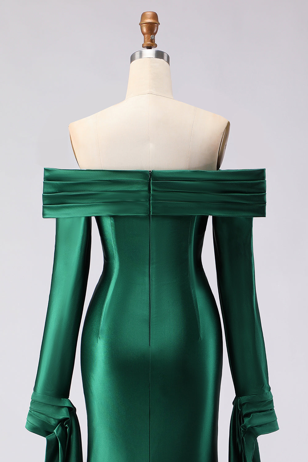 Dark Green Mermaid Off the Shoulder Satin Prom Dress