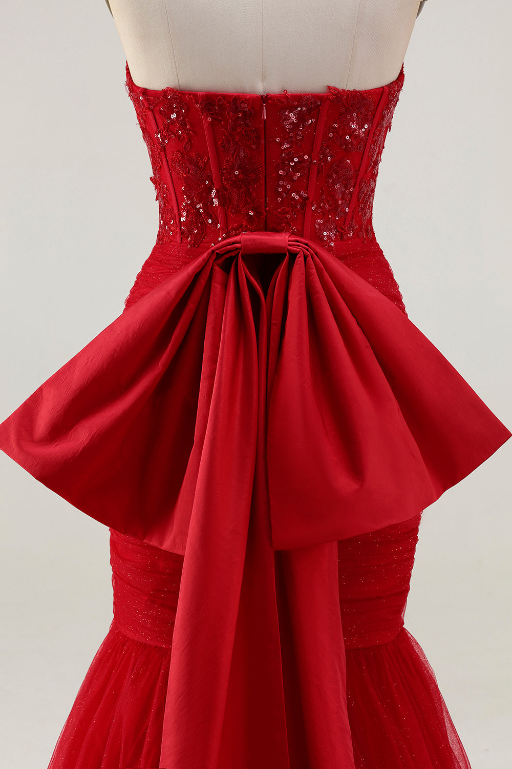 Glitter Red Mermaid Sweetheart Corset Prom Dress With Bow
