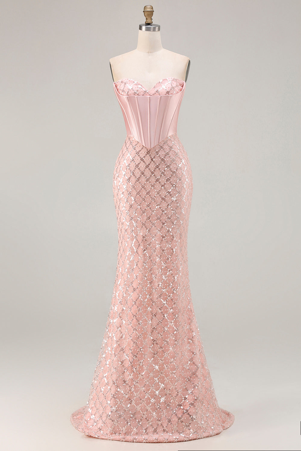 Mermaid Sweetheart Blush Sequin Corset Prom Dress