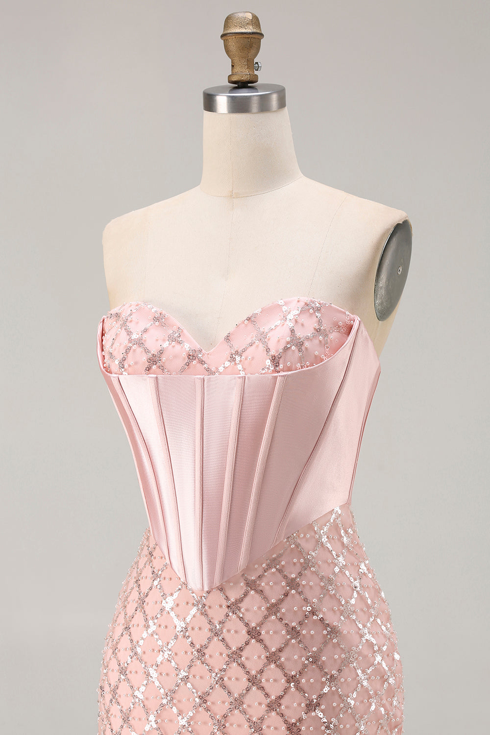 Mermaid Sweetheart Blush Sequin Prom Dress With Beadings