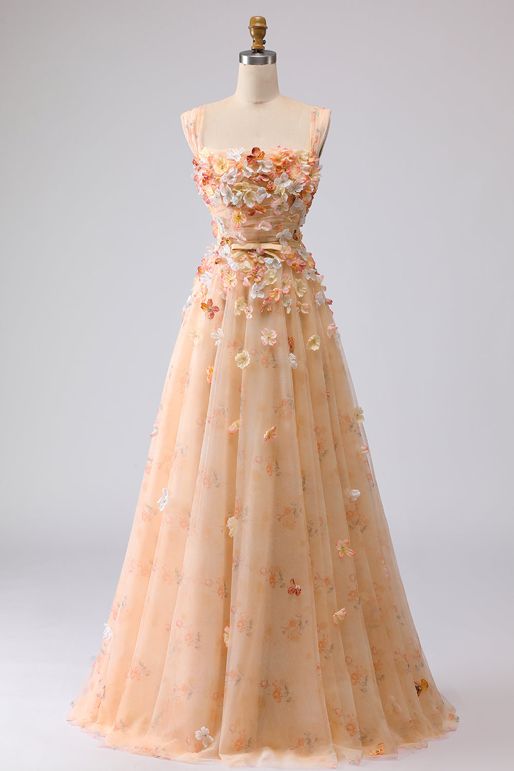 Off the Shoulder Appliqued Champagne A Line Prom Dress