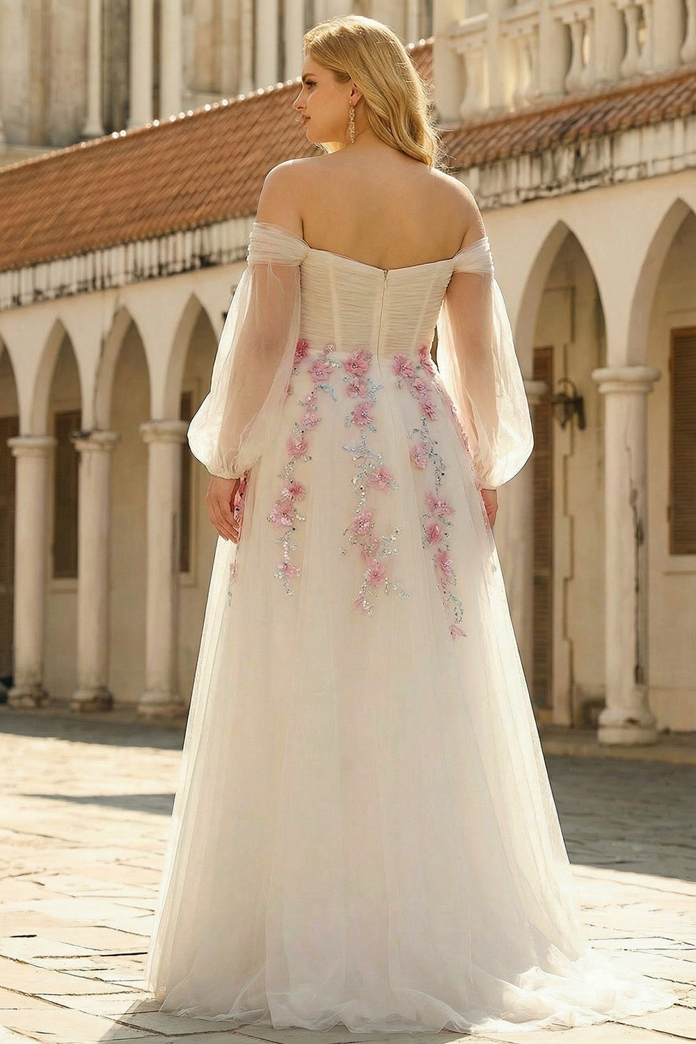 White Off the Shoulder Appliqued Plus Size Wedding Dress