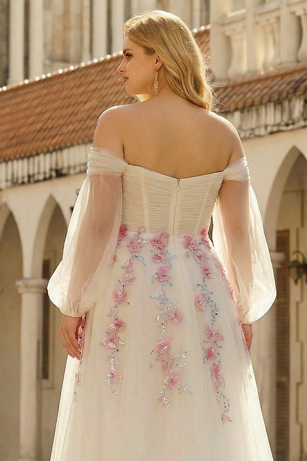 White Off the Shoulder Appliqued Plus Size Wedding Dress
