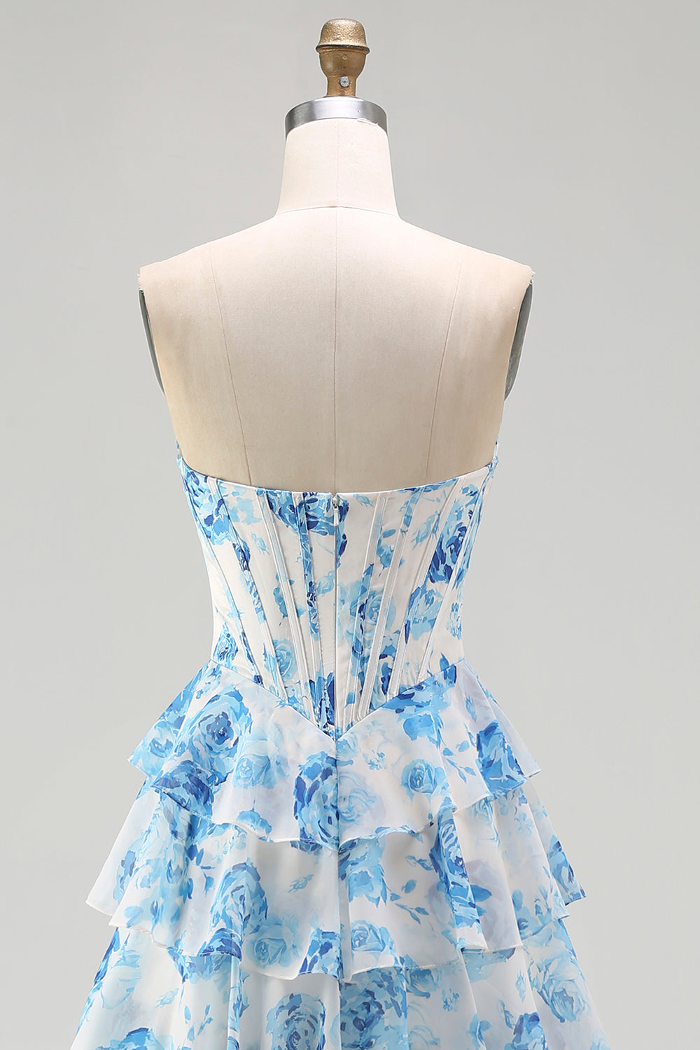 White Pink Flower Tiered A-Line Corset Sweetheart Prom Dress With Slit