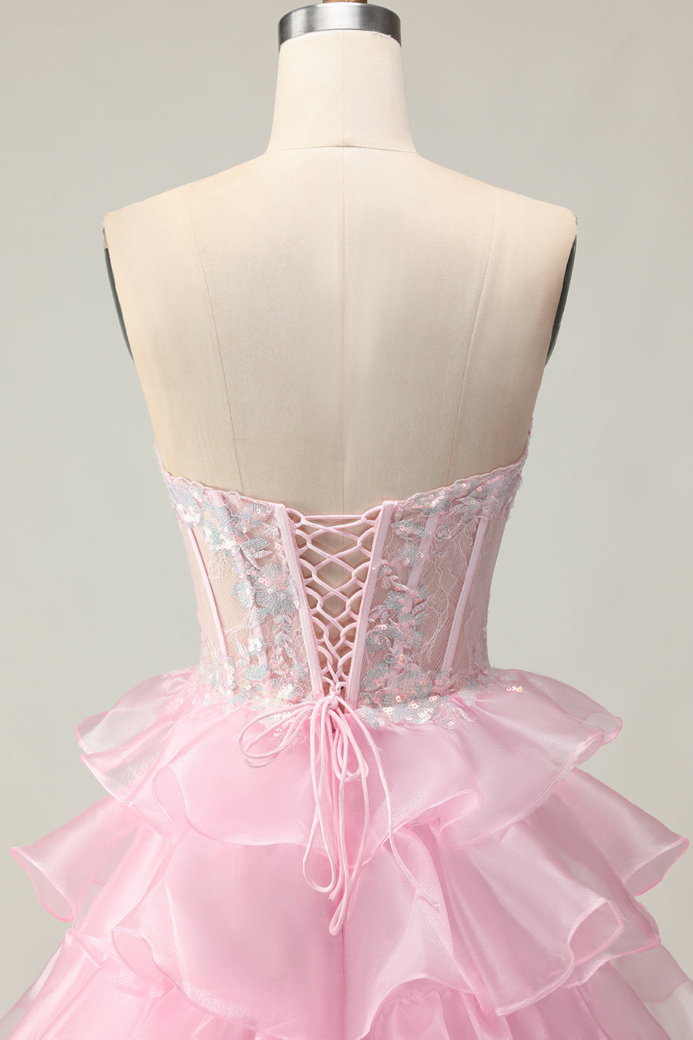 Blue Sweetheart Princess Corset Sequin Prom Dress With Ruffles