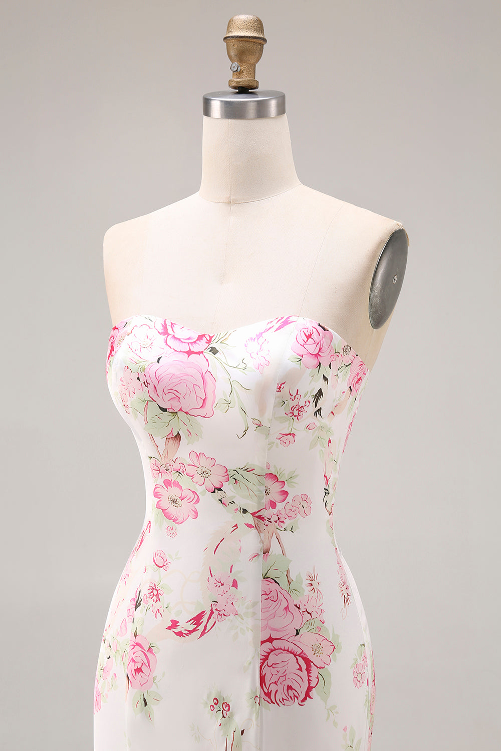 Elegant White Pink Floral Mermaid Maxi Prom Dress