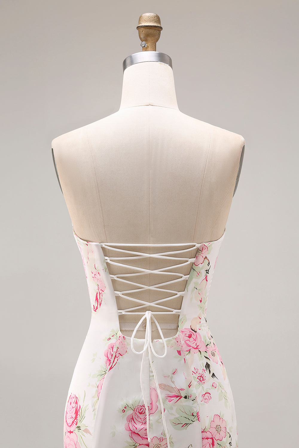 Elegant White Pink Floral Mermaid Maxi Prom Dress