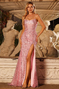 Sparkly Pink Mermaid Strapless Straps Prom Dress