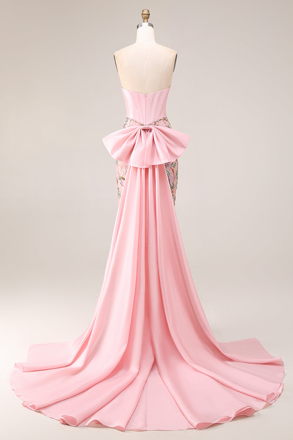 Strapless Corset Floral Pink Mermaid Beaded Prom Dress