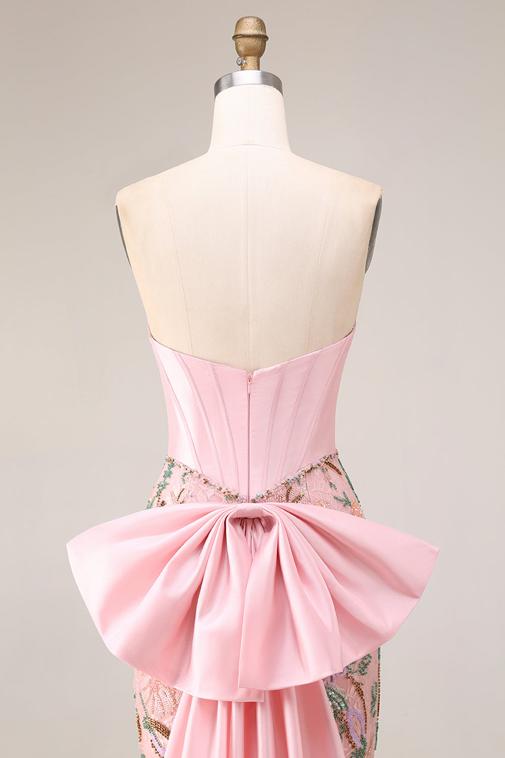 Strapless Corset Floral Pink Mermaid Beaded Prom Dress