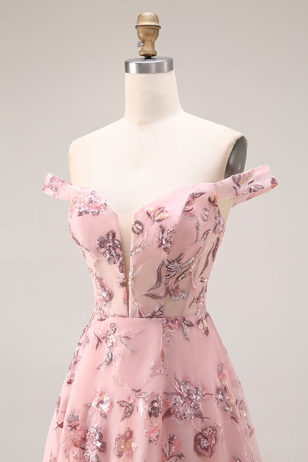 Off the Shoulder Corset Floral Blush A Line Prom Dress