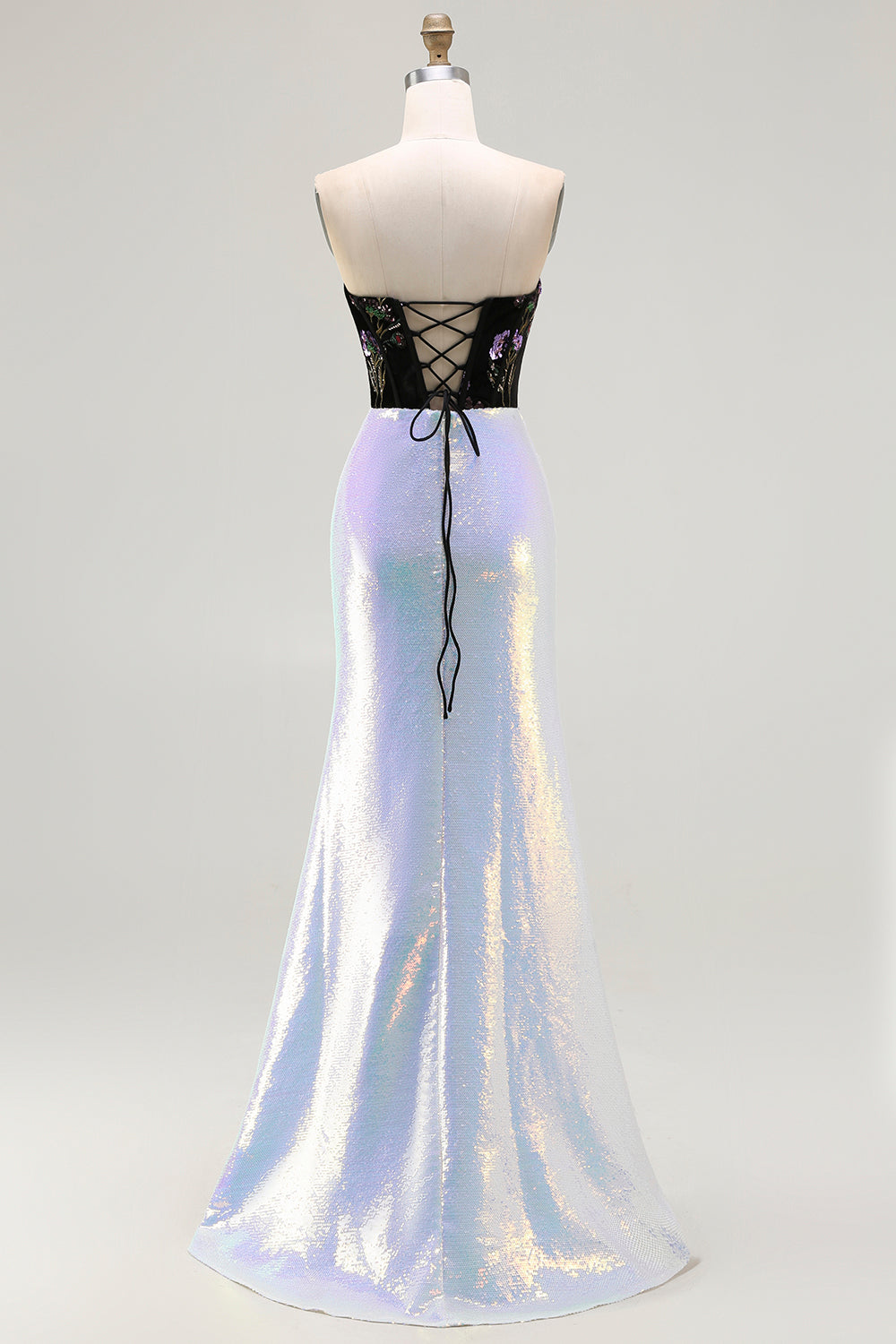 Sparkly Black Lilac Strapless Mermaid Prom Dress With Lace Up Back