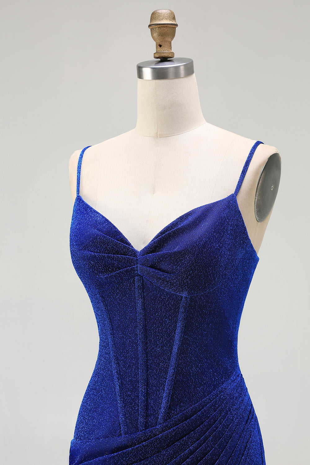 Glitter Royal Blue Corset Mermaid Prom Dress With Slit
