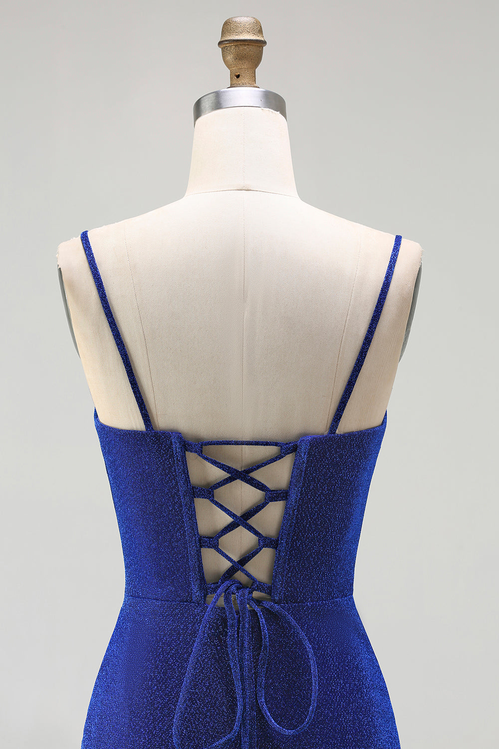 Glitter Royal Blue Corset Mermaid Prom Dress With Slit