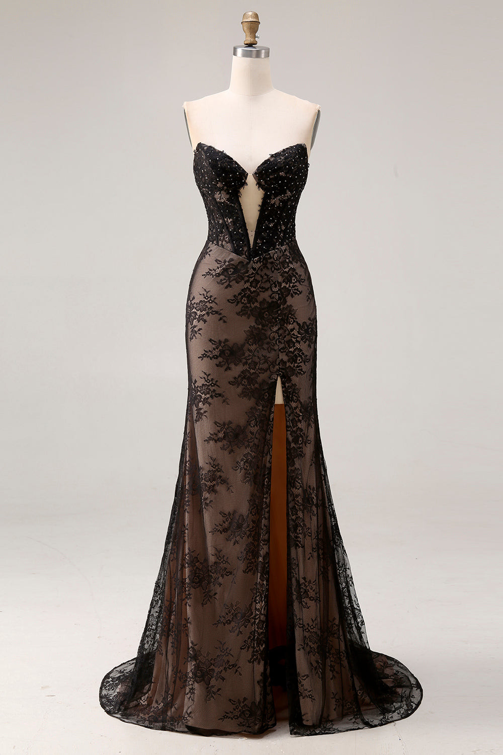 Rose Black Mermaid Strapless Beaded Prom Dress