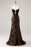 Rose Black Mermaid Strapless Beaded Prom Dress