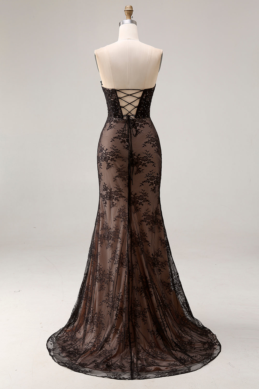 Rose Black Mermaid Strapless Beaded Prom Dress