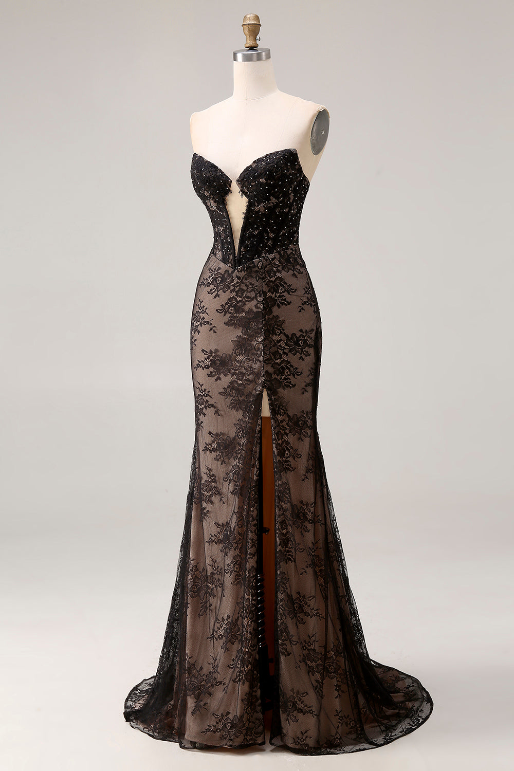 Rose Black Mermaid Strapless Beaded Prom Dress